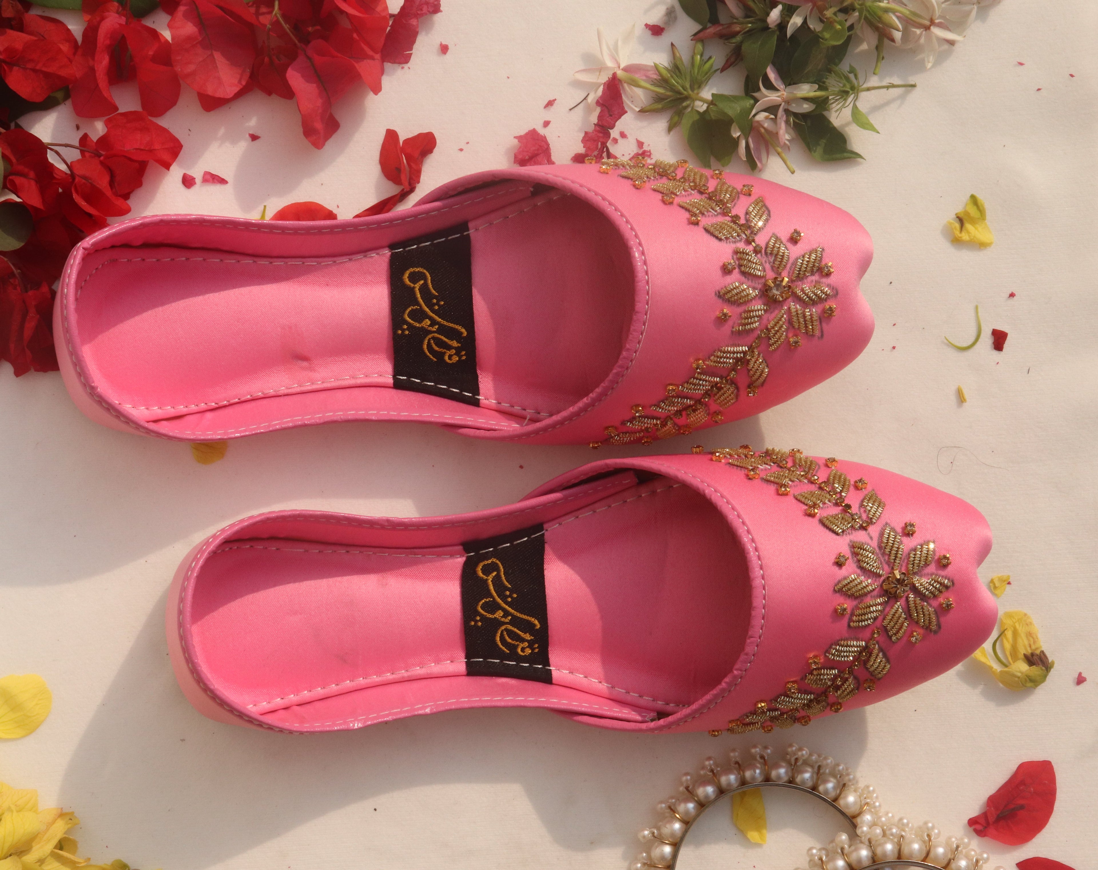 Pink Handcrafted Embroidered Mojaris