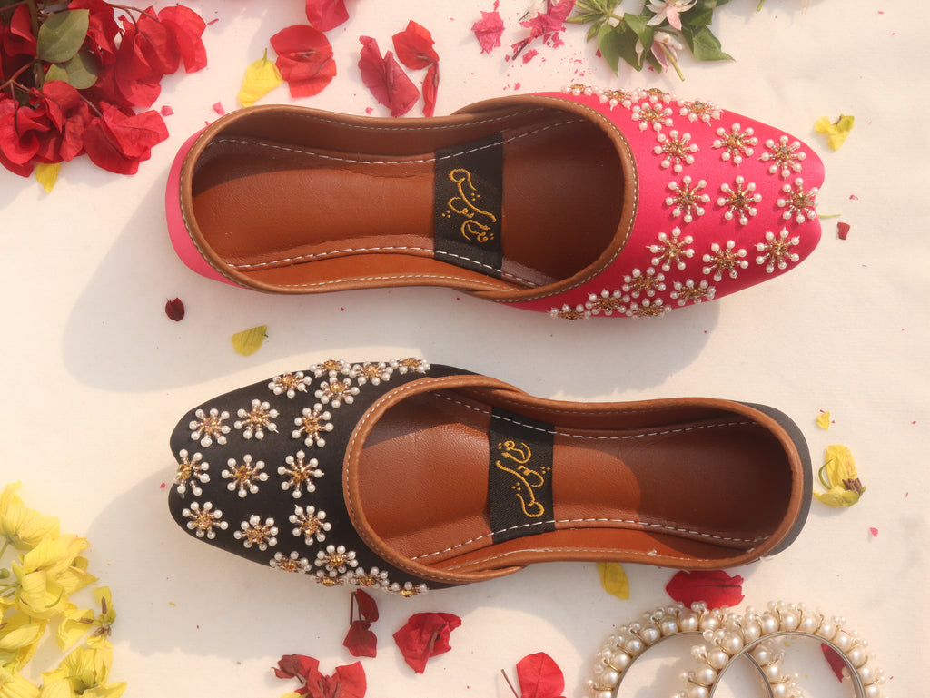 Pink Hand-Embellished Beaded Mojaris