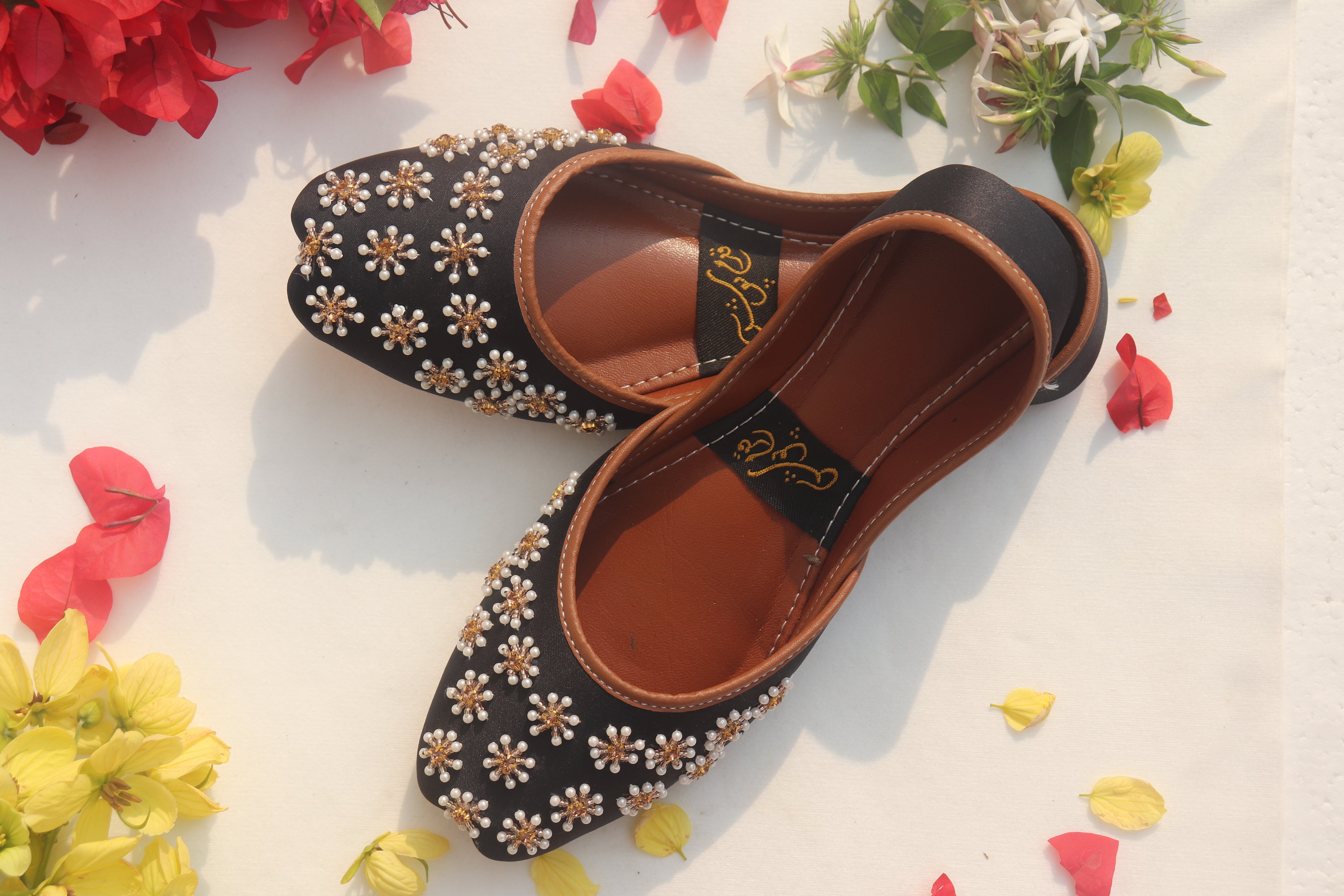 Black Hand-Embellished Beaded Mojaris