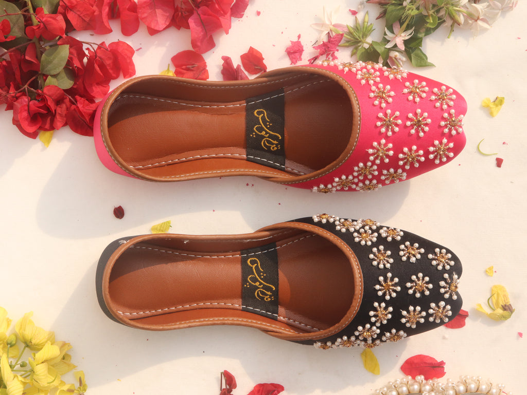 Pink Hand-Embellished Beaded Mojaris