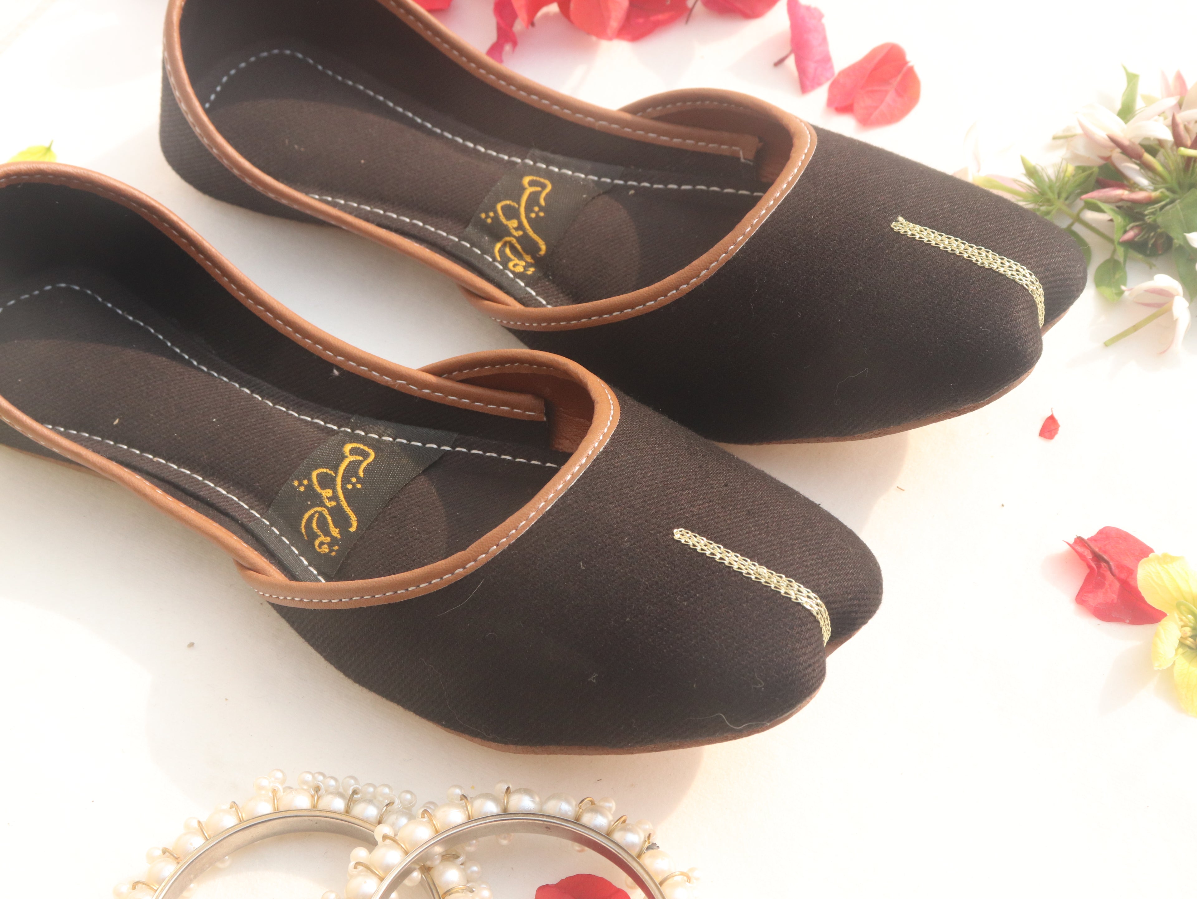 Black Handcrafted Denim Mojaris