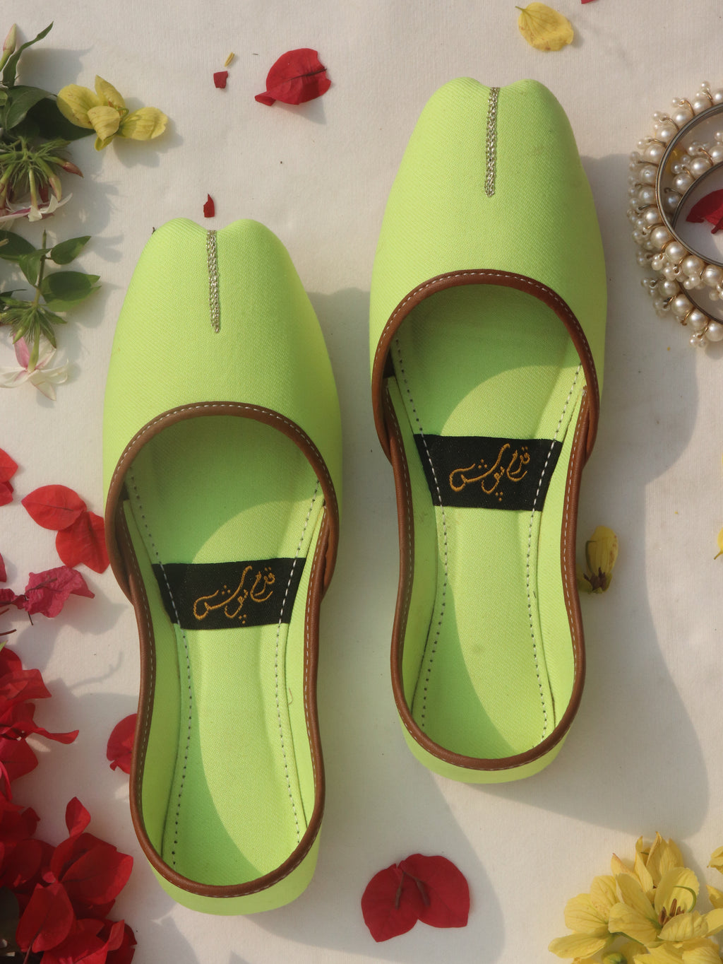 Green Handcrafted Denim Mojaris