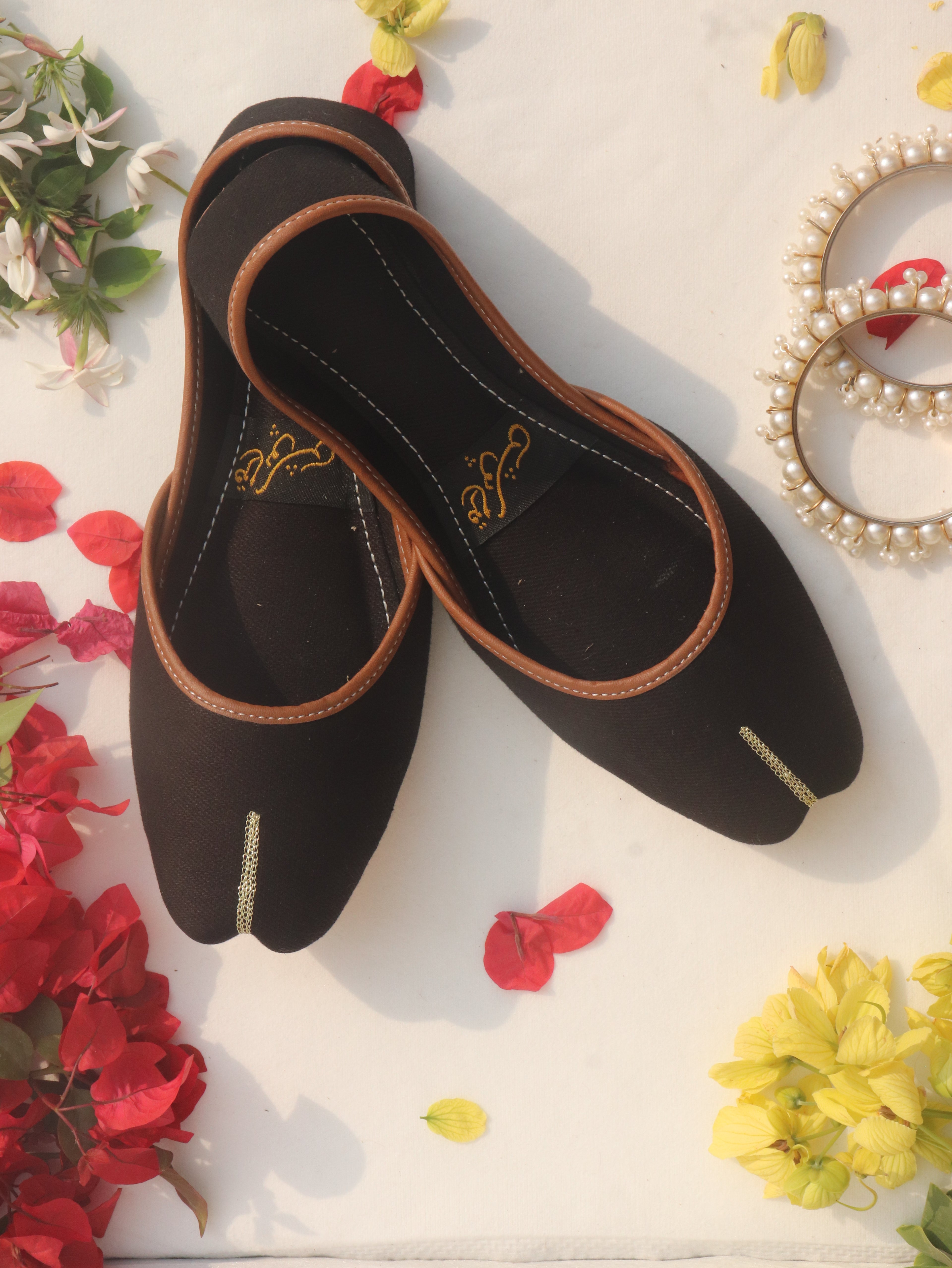 Black Handcrafted Denim Mojaris