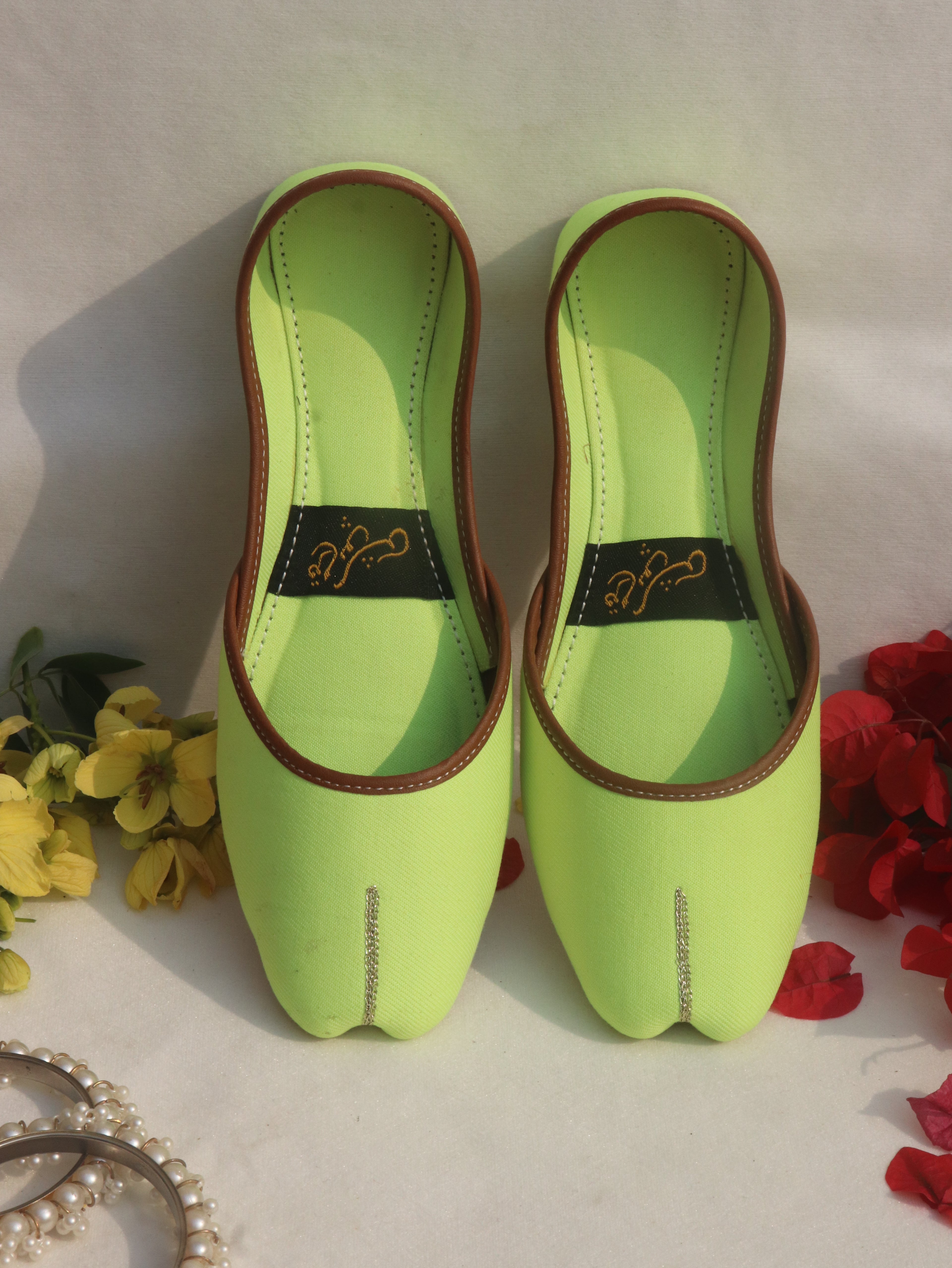 Green Handcrafted Denim Mojaris