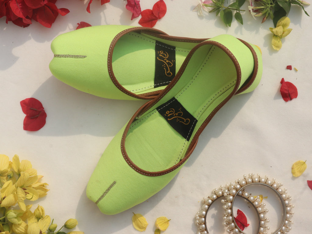 Green Handcrafted Denim Mojaris