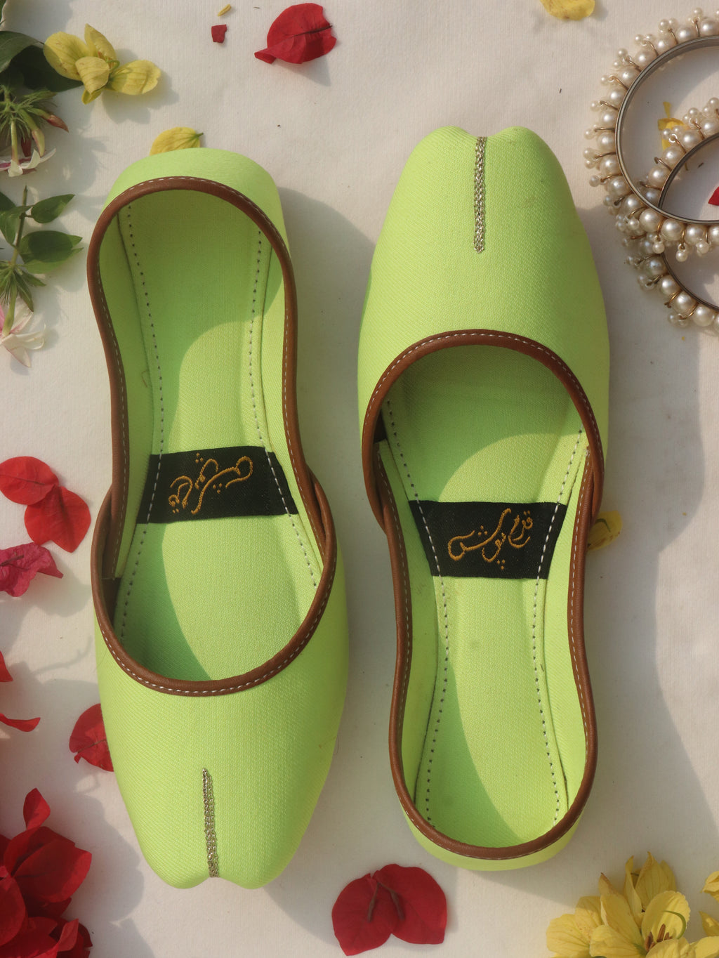 Green Handcrafted Denim Mojaris