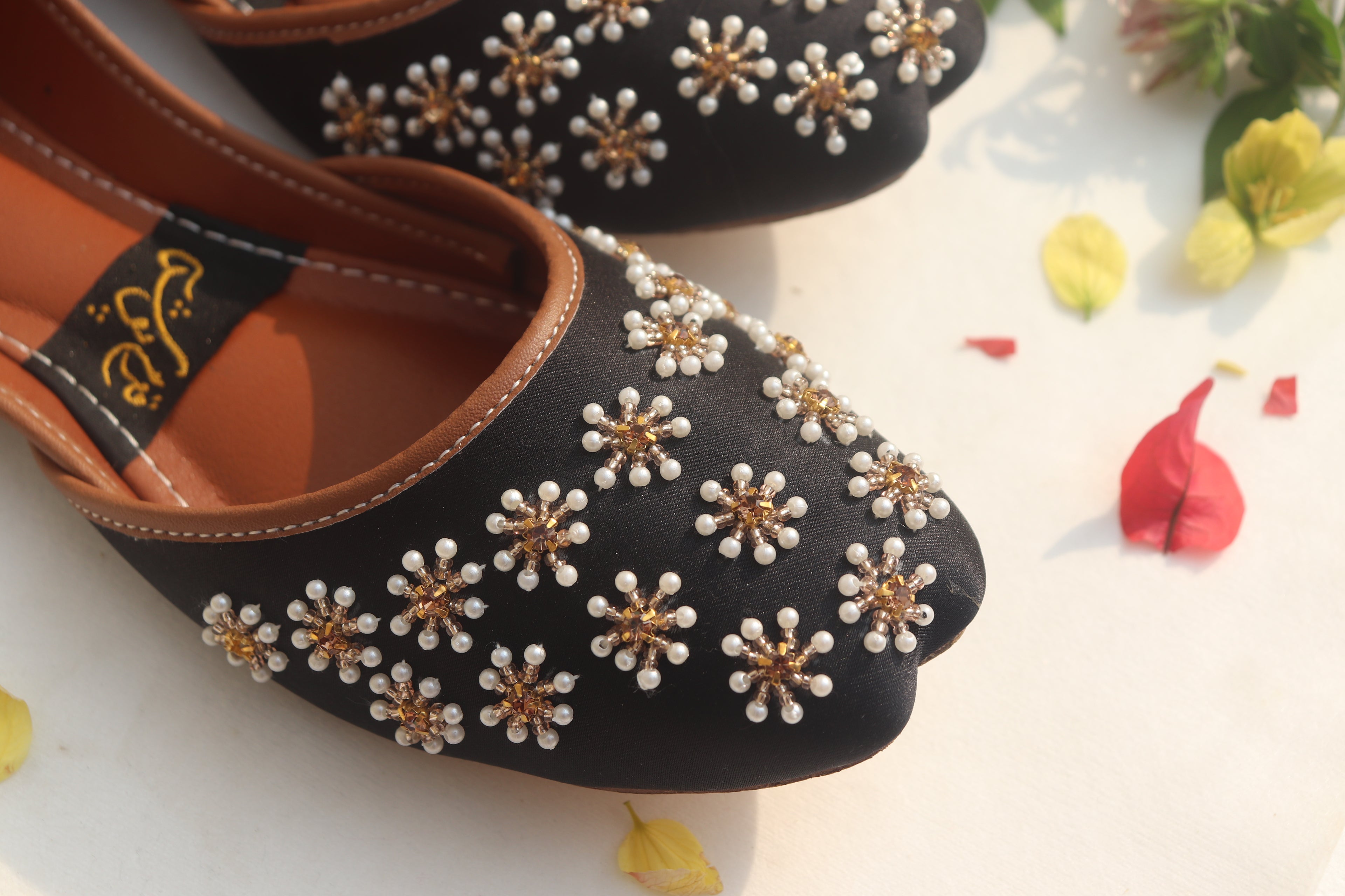 Black Hand-Embellished Beaded Mojaris