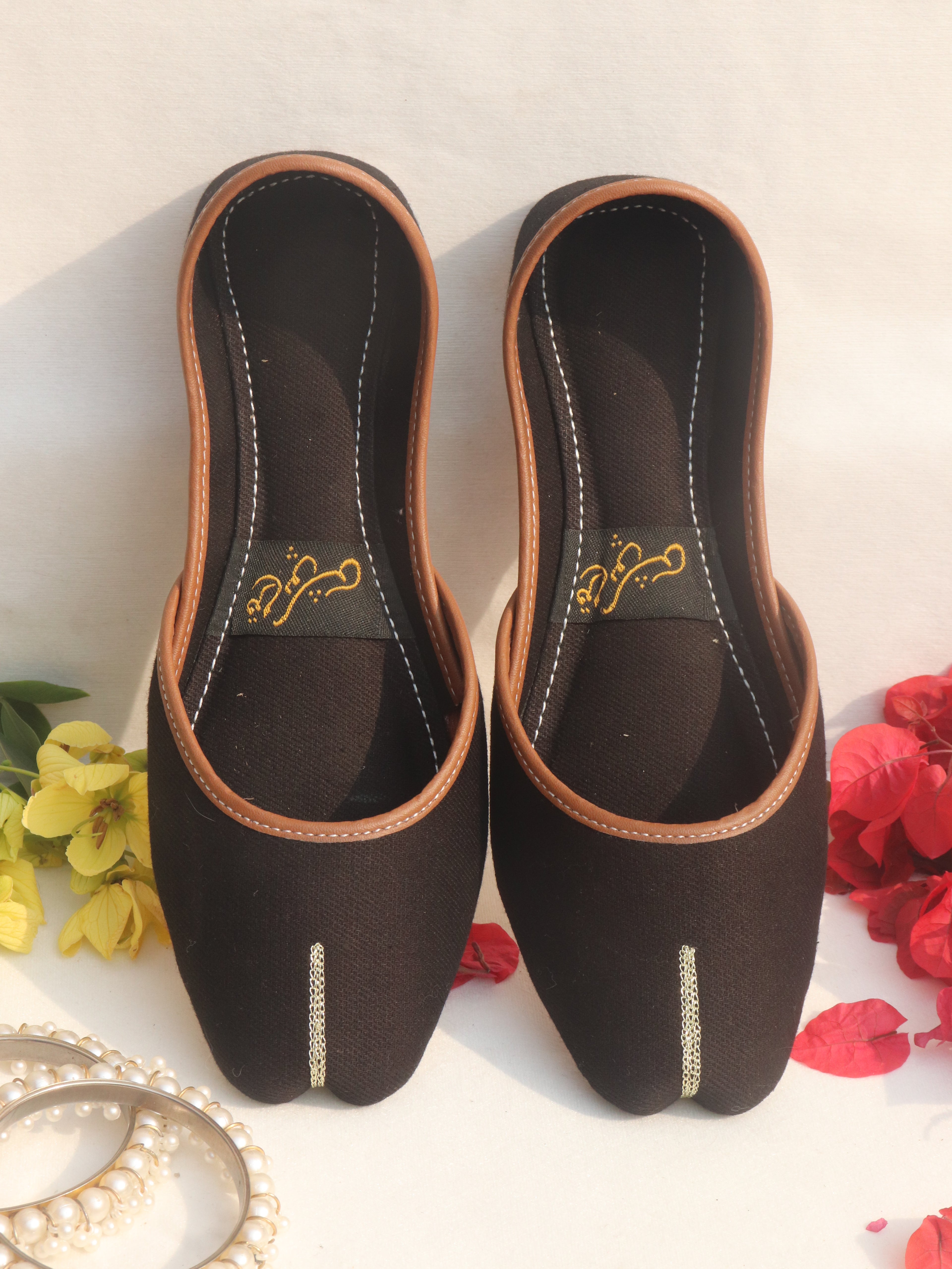 Black Handcrafted Denim Mojaris