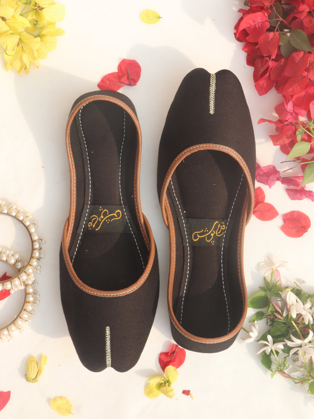 Black Handcrafted Denim Mojaris