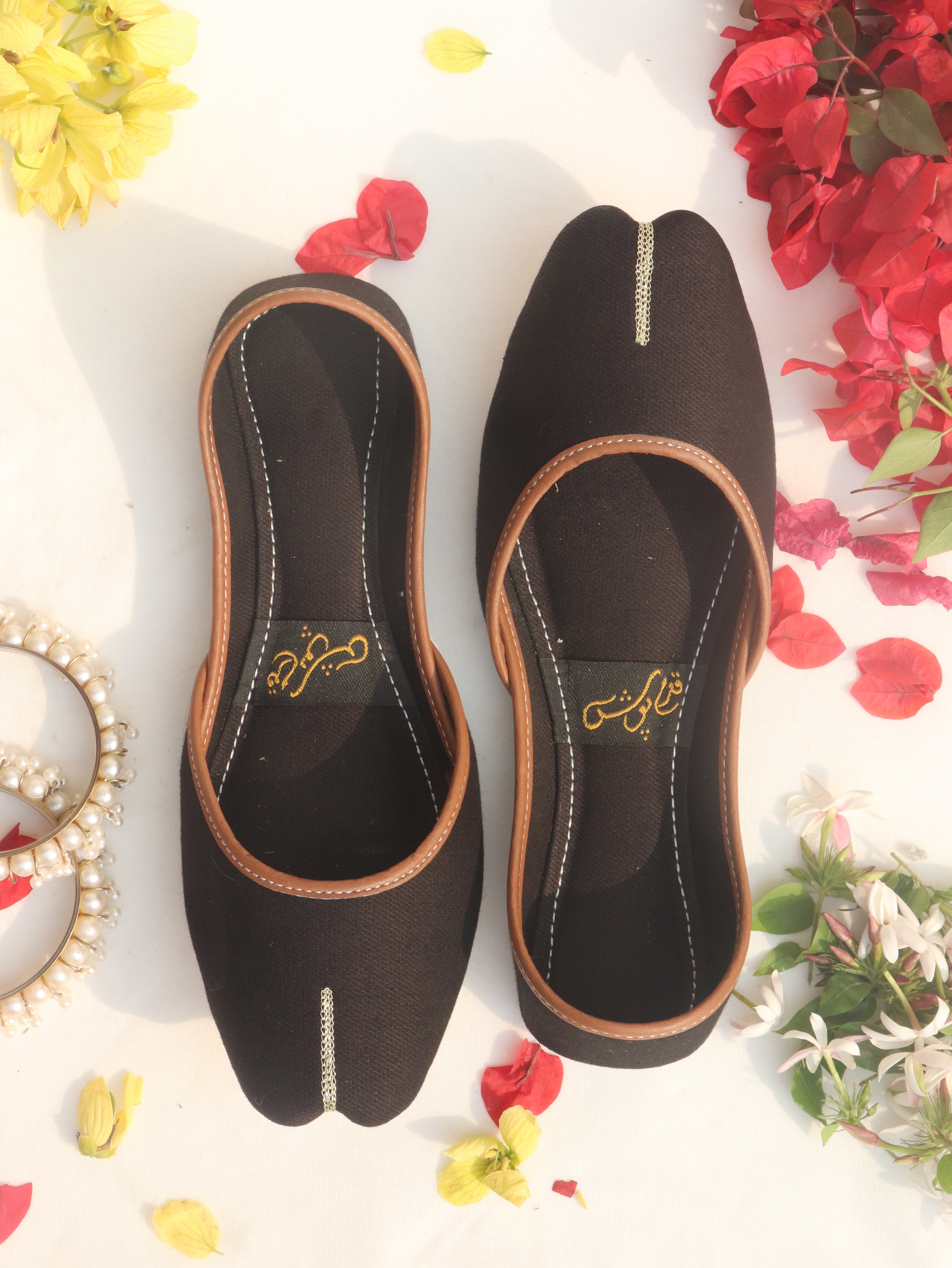 Black Handcrafted Denim Mojaris