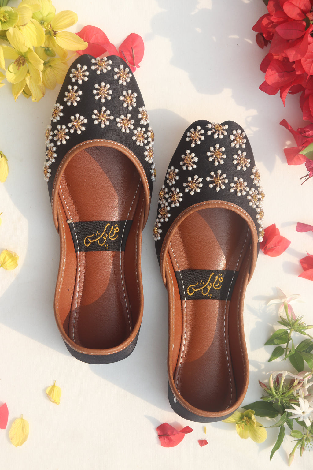 Black Hand-Embellished Beaded Mojaris