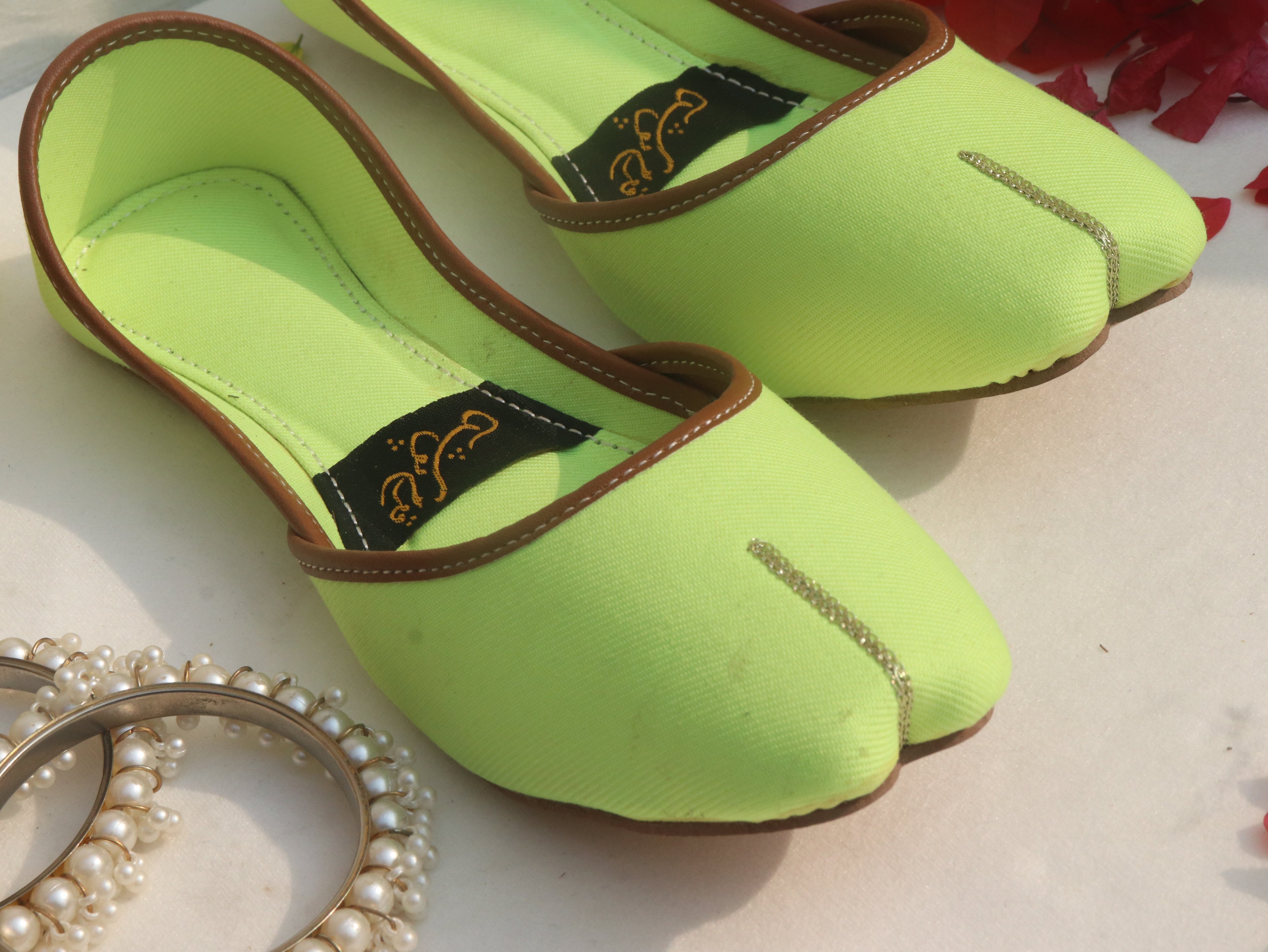 Green Handcrafted Denim Mojaris